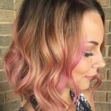 Dusty Rose Balayage with a Layered Bob