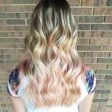 Blonde Balayage with Pastel Pink Accent Pieces and Long Layers