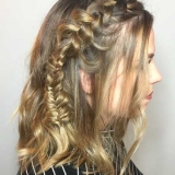 Caramel Balayage with Shoulder Length Blunt Cut & Braid