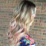 Blonde Balayage with Pastel Pink Accent Pieces and Long Layers