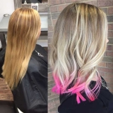 Blonde Balayage with Magenta dip dye