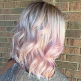 Icy Blonde with Soft Rose Pink and a Shoulder Length Cut