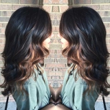 Chocolate color with Caramel Balayage and Long Layers