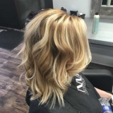 Warm Blonde Balayage with Shoulder Length Cut