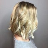 Golden Blonde Balayage with a Layered Bob